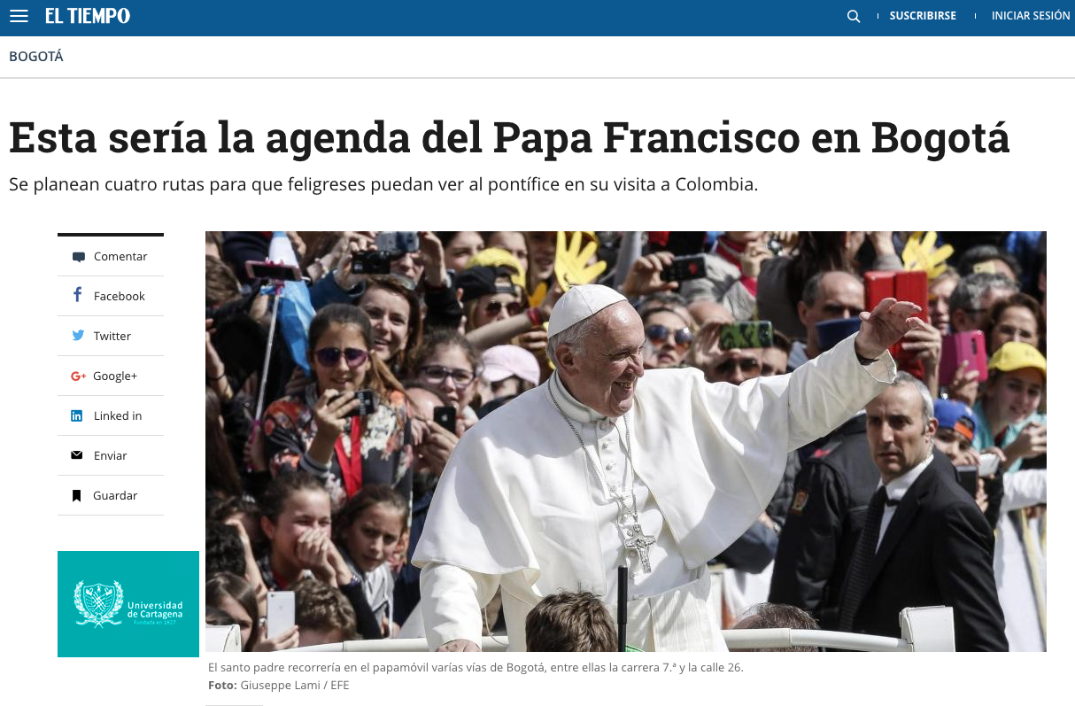 Esta sería la agenda del Papa Francisco en Bogotá