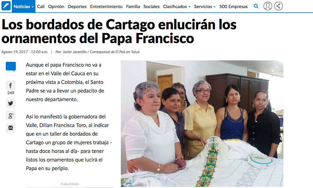 Los bordados de Cartago enlucirán los ornamentos del papa Francisco