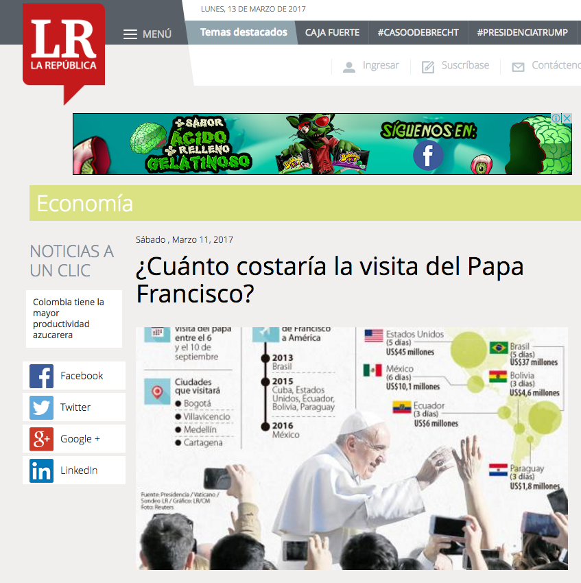¿Cuánto costaría la visita del Papa Francisco?