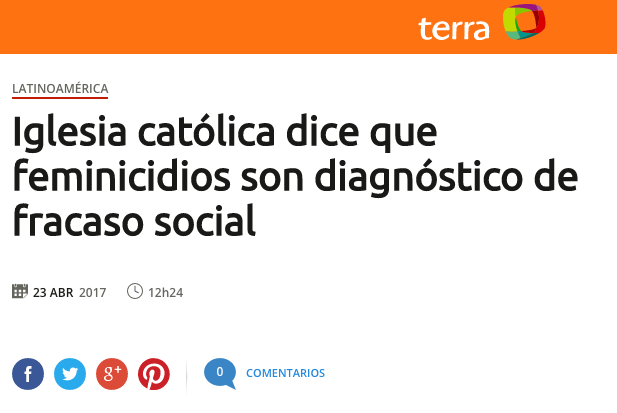 Iglesia católica dice que feminicidios son diagnóstico de fracaso social
