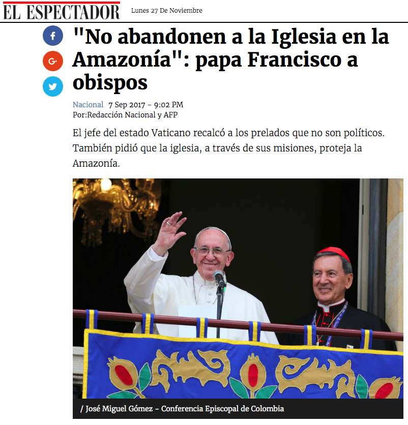 "No abandonen a la Iglesia en la Amazonía": papa Francisco a obispos