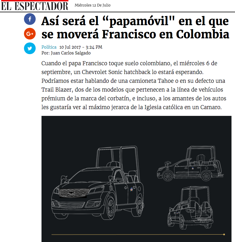 Así será el “papamóvil" en el que se moverá Francisco en Colombia