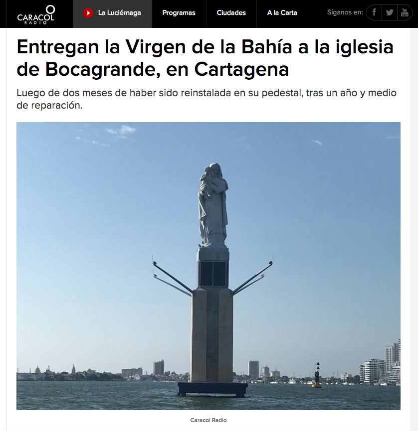Entregan la Virgen de la Bahía a la iglesia de Bocagrande, en Cartagena