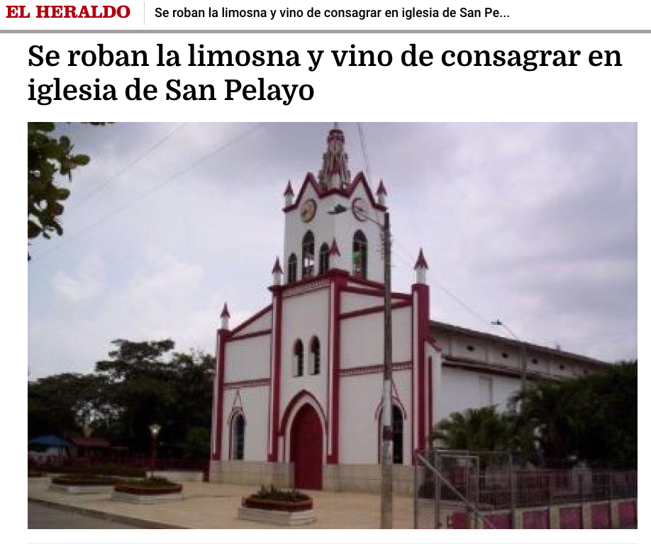 Se roban la limosna y vino de consagrar en iglesia de San Pelayo