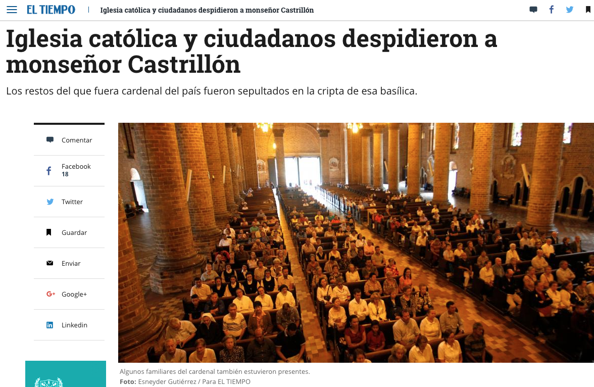 Iglesia católica y ciudadanos despidieron a monseñor Castrillón