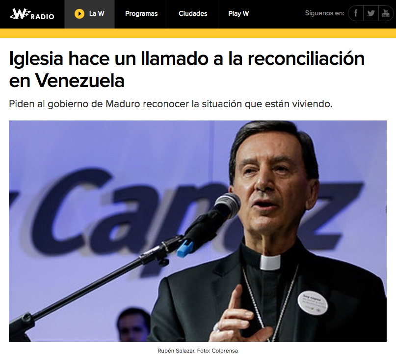 Iglesia hace un llamado a la reconciliación en Venezuela
