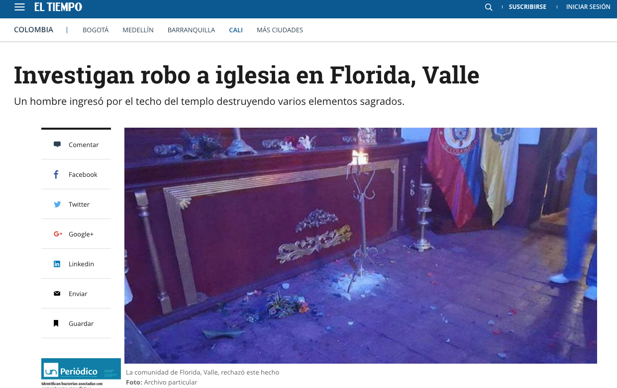 Investigan robo a iglesia en Florida, Valle