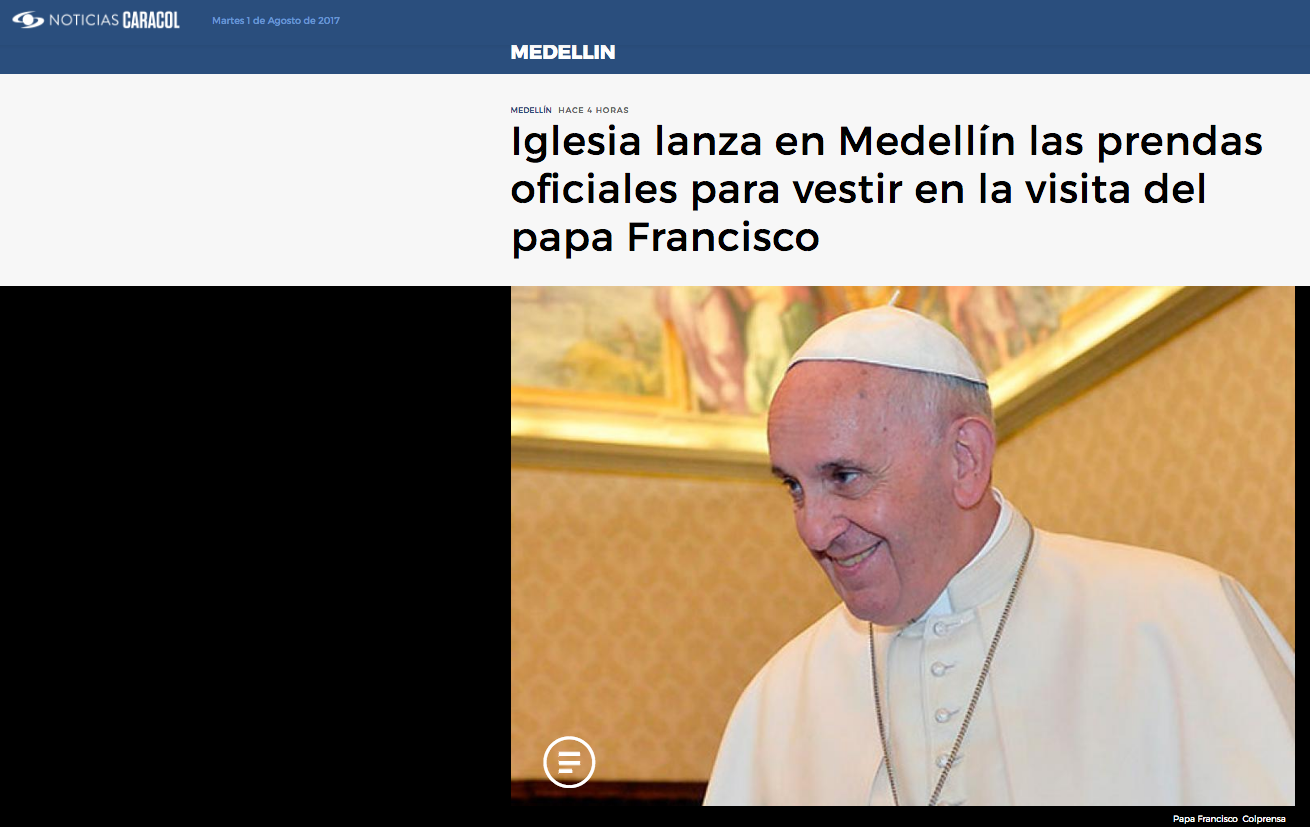 Iglesia lanza en Medellín las prendas oficiales para vestir en la visita del papa Francisco