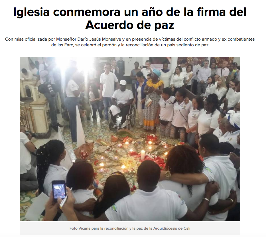 Iglesia conmemora un año de la firma del Acuerdo de paz