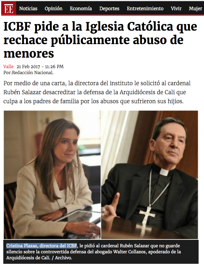 ICBF pide a la Iglesia Católica que rechace públicamente abuso de menores