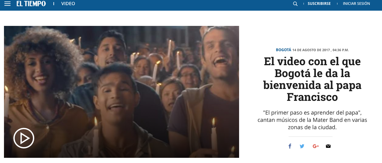 El video con el que Bogotá le da la bienvenida al papa Francisco