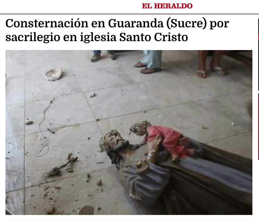 Consternación en Guaranda (Sucre) por sacrilegio en iglesia Santo Cristo