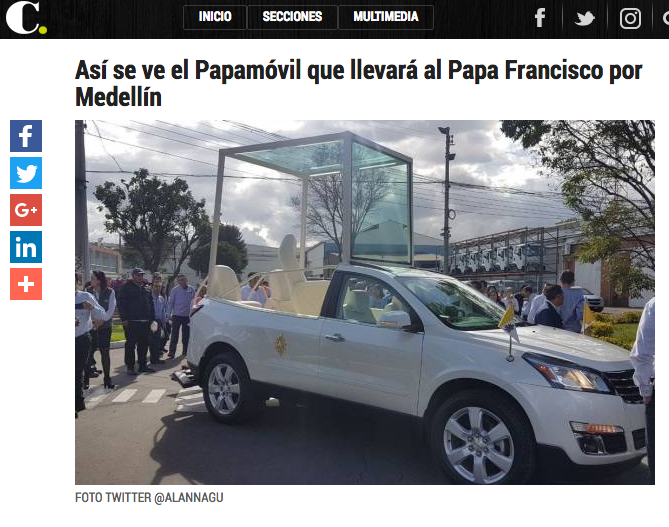 Así se ve el papamóvil que llevará al papa Francisco por Medellín