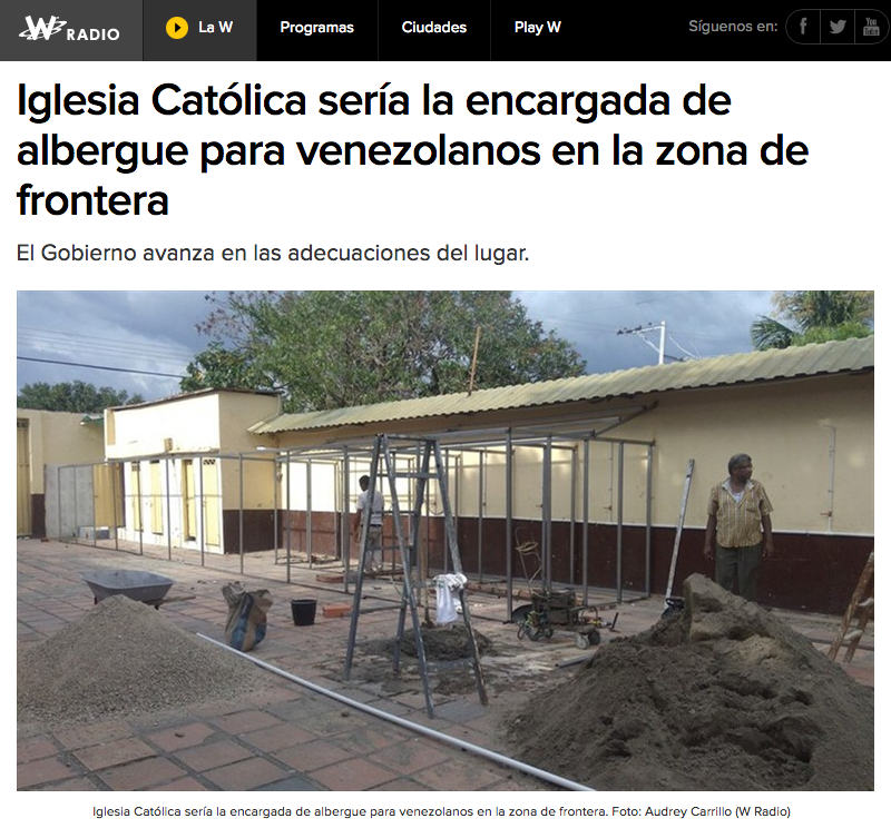 Iglesia Católica sería la encargada de albergue para venezolanos en la zona de frontera