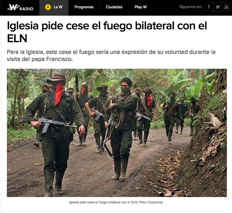 Iglesia pide cese el fuego bilateral con el ELN