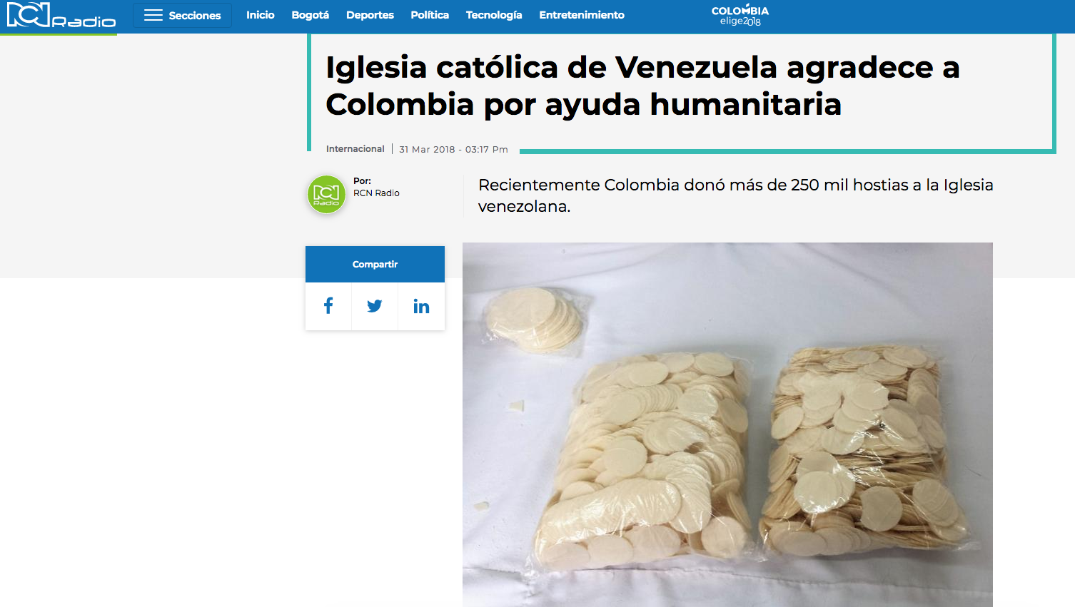 Iglesia católica de Venezuela agradece a Colombia por ayuda humanitaria