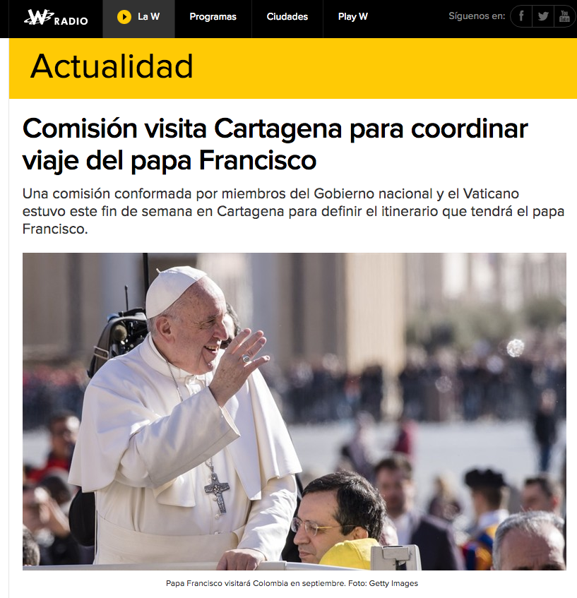 Comisión visita Cartagena para coordinar viaje del papa Francisco