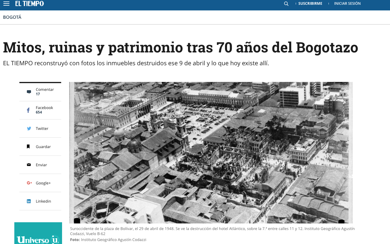 Mitos, ruinas y patrimonio tras 70 años del Bogotazo