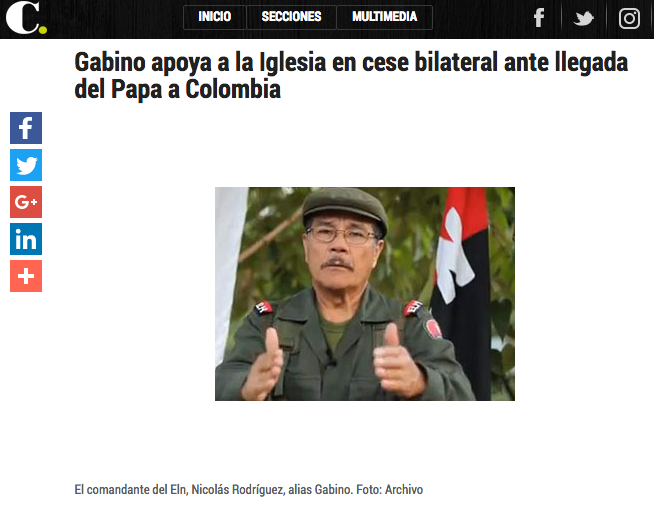 Gabino apoya a la Iglesia en cese bilateral ante llegada del Papa a Colombia