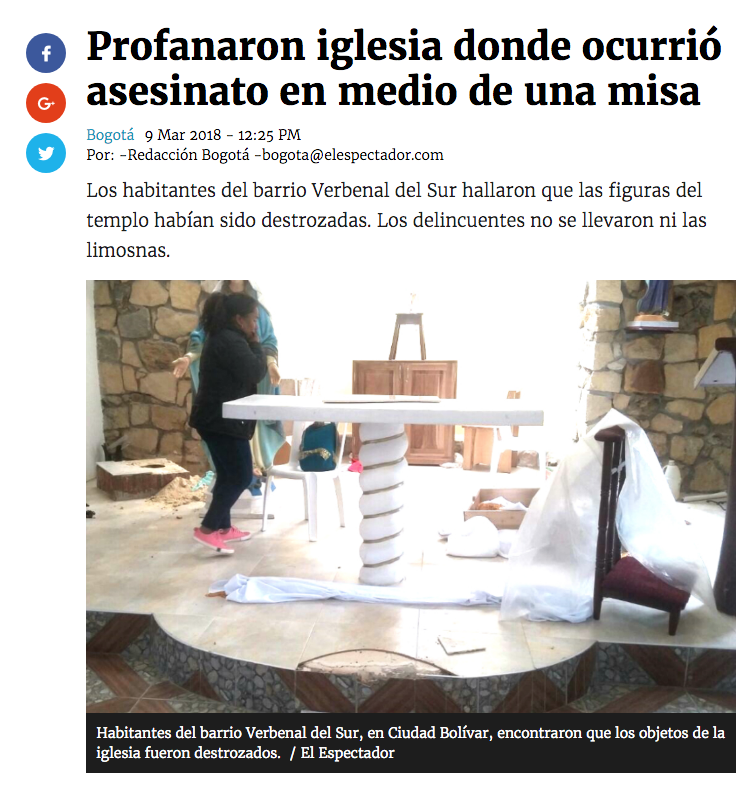 Profanaron iglesia donde ocurrió asesinato en medio de una misa