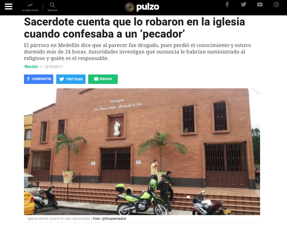Sacerdote cuenta que lo robaron en la iglesia cuando confesaba a un ‘pecador’