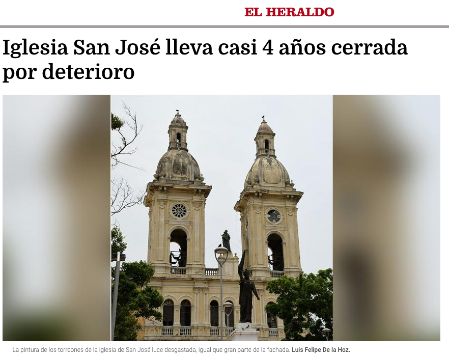 Iglesia San José lleva casi 4 años cerrada por deterioro