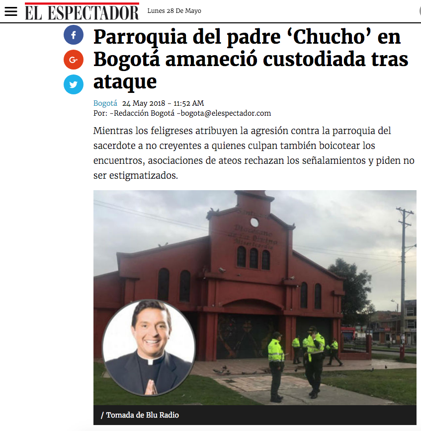 Parroquia del padre ‘Chucho’ en Bogotá amaneció custodiada tras ataque