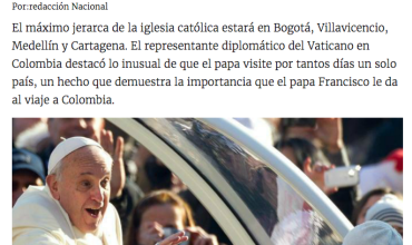 Papa Francisco estará en Colombia del 6 al 10 de septiembre