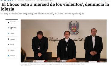 'El Chocó está a merced de los violentos', denuncia la Iglesia
